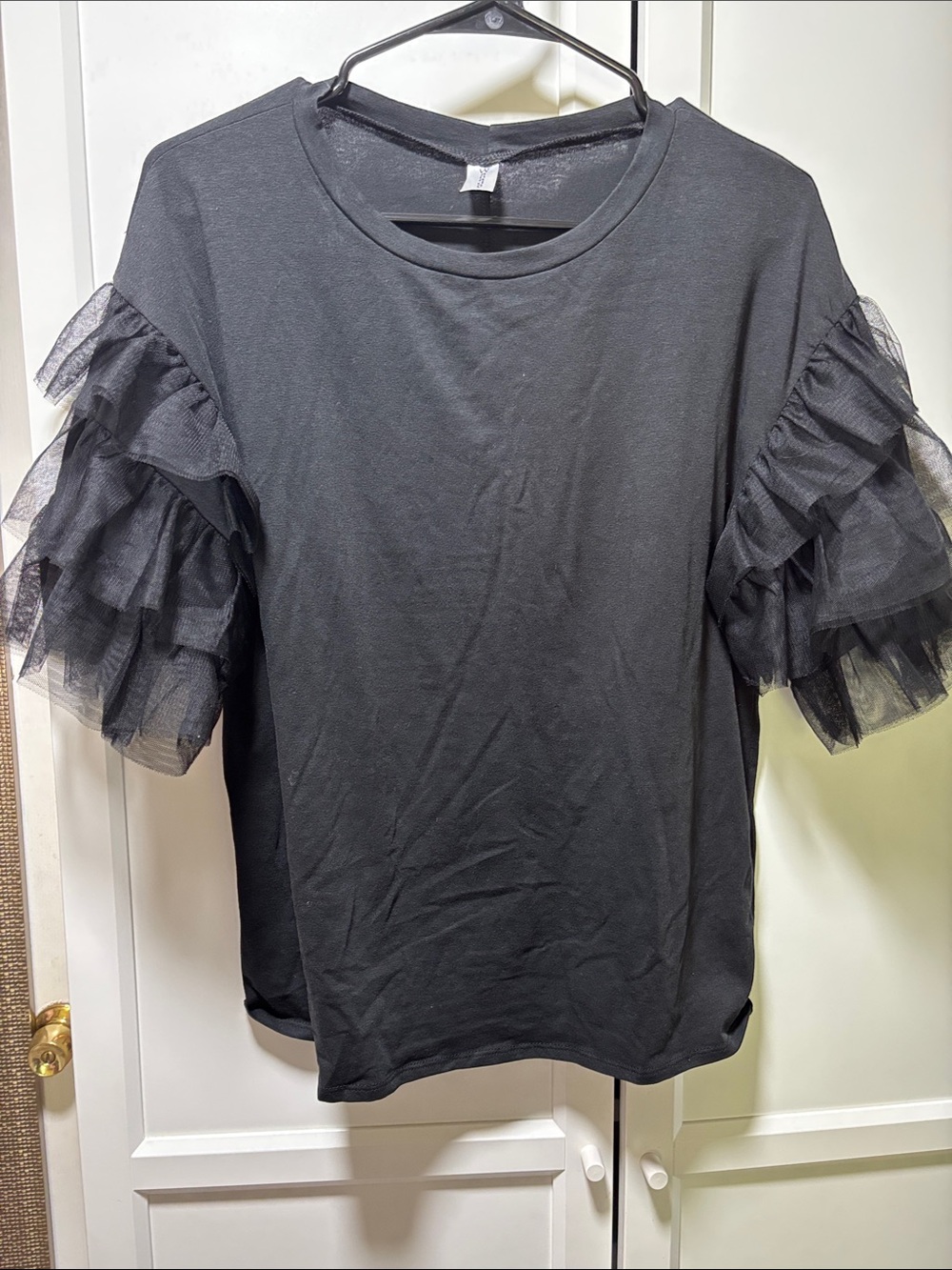 Black Ruffle Sleeve Women's Top